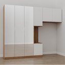 Ver imagem 1 de Guarda-Roupa Modulado Solteiro 7 Portas Espelho e Mesa de Cabeceira Hera CabeCasa MadeiraOriginals Marrom/Louro/Algodão/Cromado