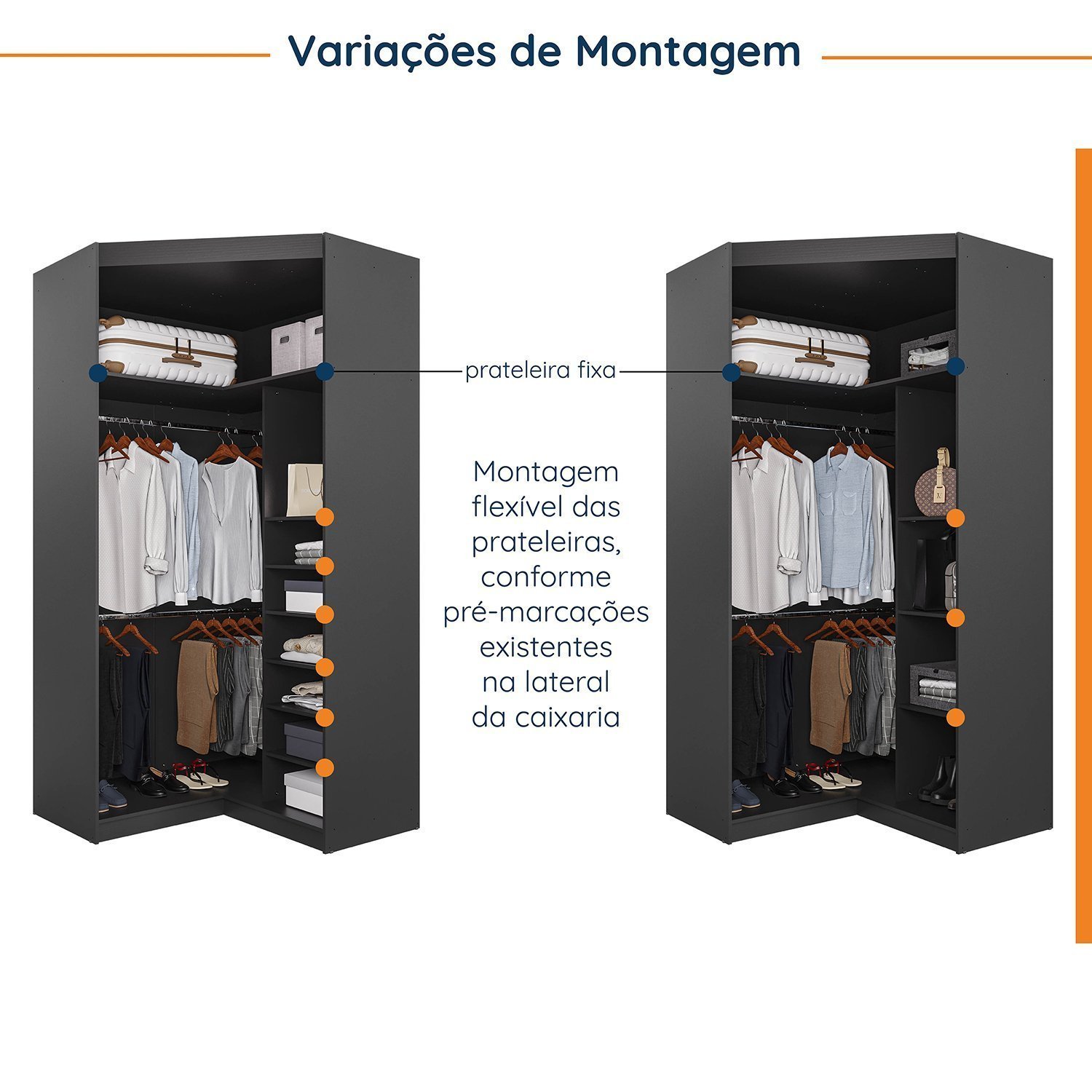 Guarda Roupa Modulado Casal de Canto 11 Portas 5 Peças Hera Cabecasa Madeiramadeira - 12