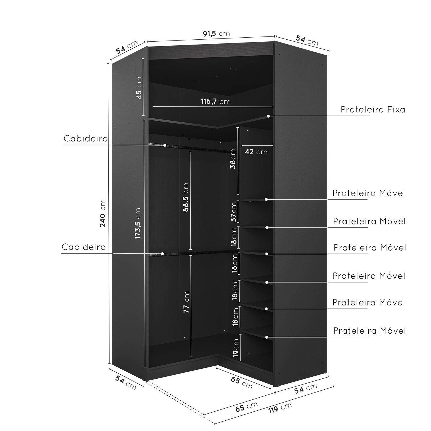 Guarda Roupa Modulado Casal de Canto 11 Portas 5 Peças Hera Cabecasa Madeiramadeira - 11