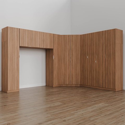 Guarda Roupa Modulado Casal de Canto 11 Portas 5 Peças Hera CabeCasa MadeiraOriginals Marrom/Louro/Cromado