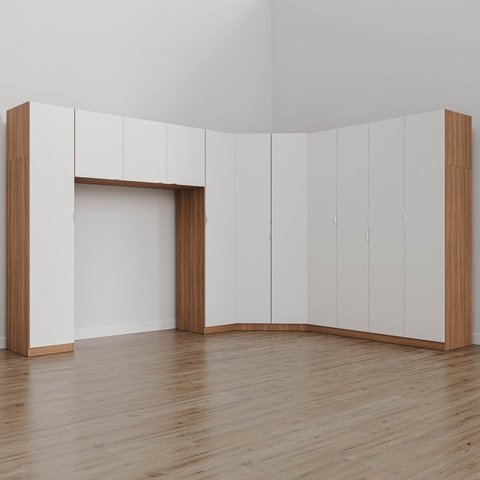 Guarda Roupa Modulado Casal de Canto 11 Portas 5 Peças Hera CabeCasa MadeiraOriginals Marrom/Louro/Algodão/Cromado