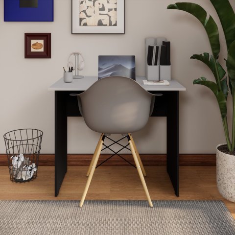 Mesa Retangular New City Pé Painel 90 cm Cinza Cristal/Preto Gebb Work