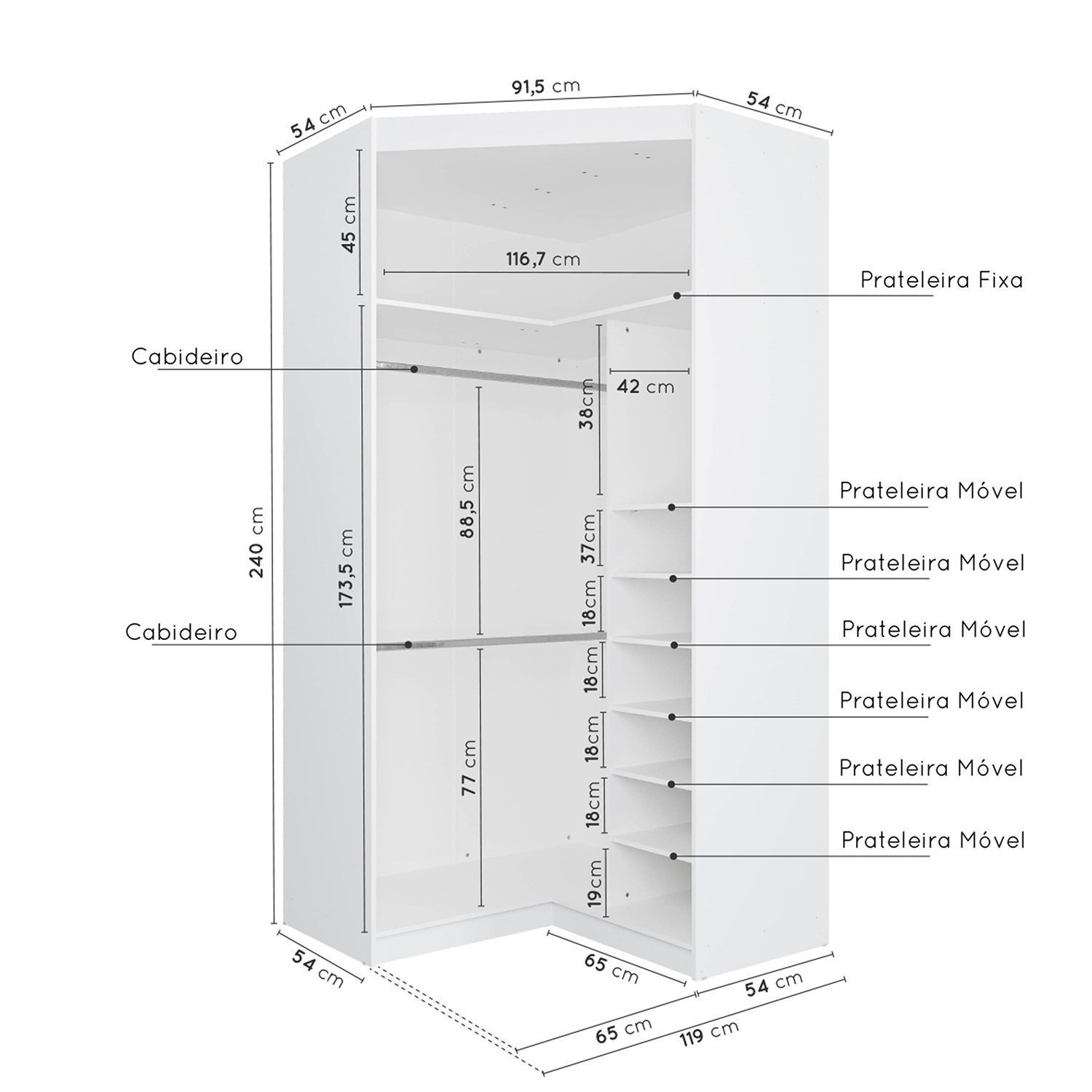 Guarda Roupa Modulado Casal de Canto 11 Portas 5 Peças Hera Cabecasa Madeiramadeira - 11