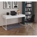 Ver imagem 1 de Escrivaninha Industrial Escritório Malta Branca 137x53cm com 1 Cadeira Eames Eiffel Preta Base Ferro