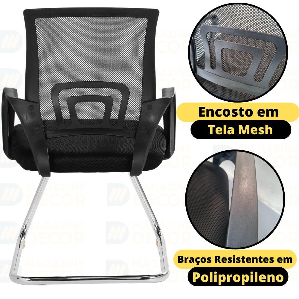 Kit 2 Cadeiras de Escritório Secretária Base Fixa - Preto - 4