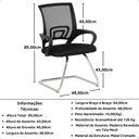 Ver mais imagens de Kit 2 Cadeiras de Escritório Secretária Base Fixa Tela Mesh e Metal 54cm Office Preto