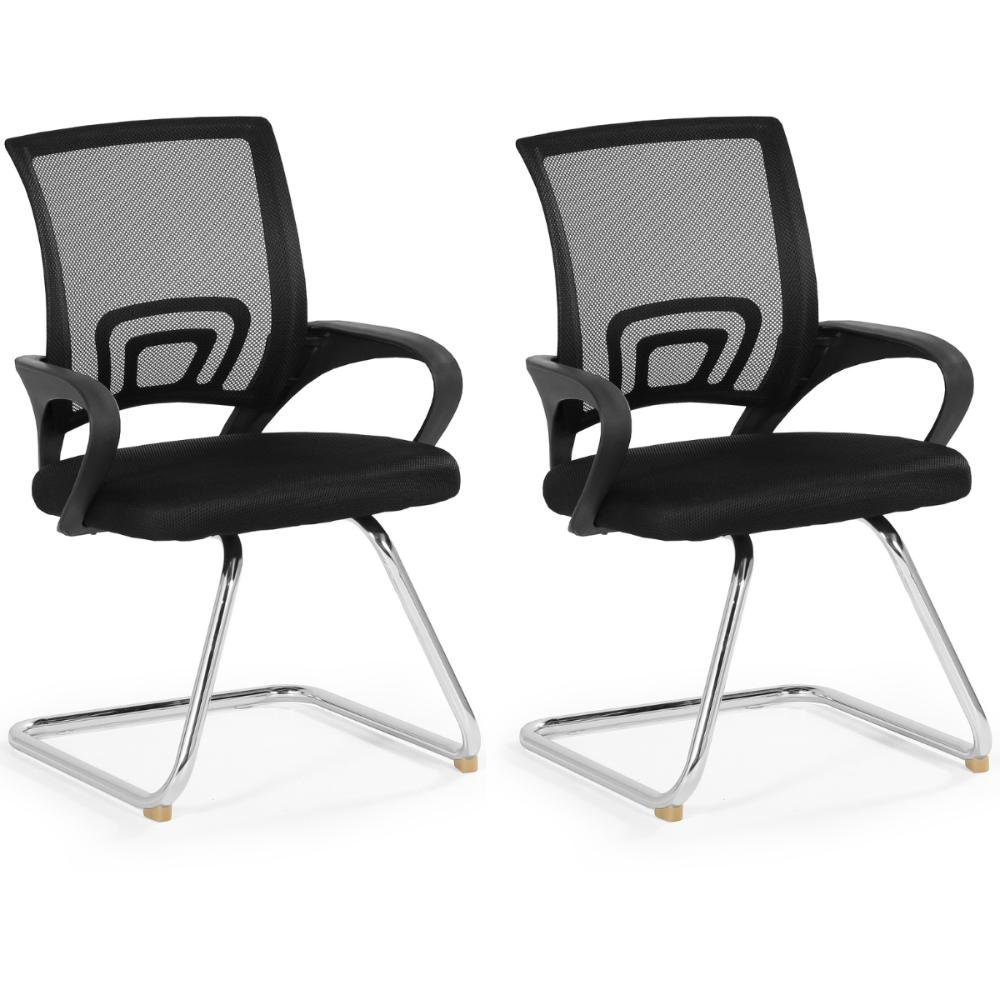 Kit 2 Cadeiras de Escritório Secretária Base Fixa - Preto