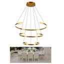 Ver imagem 1 de Lustre Pendente 3 Aneis Arco Perfil Luminaria Ajustavel 94w Dourado Sala de Estar Casa