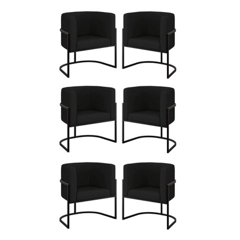 Kit 6 Cadeiras Poltrona Lua Corino Sala Quarto Balaqui Preto