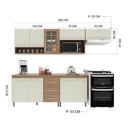 Cozinha Modulada Completa Fidelitá Paris 5 Peças 260cm 11 Portas 3 Gavetas com Tampo - 4