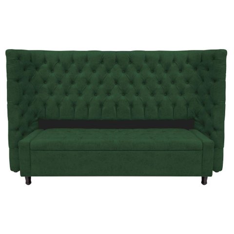 Kit Cabeceira e Calçadeira Baú King Everest P02 195cm para Cama Box Suede Verde