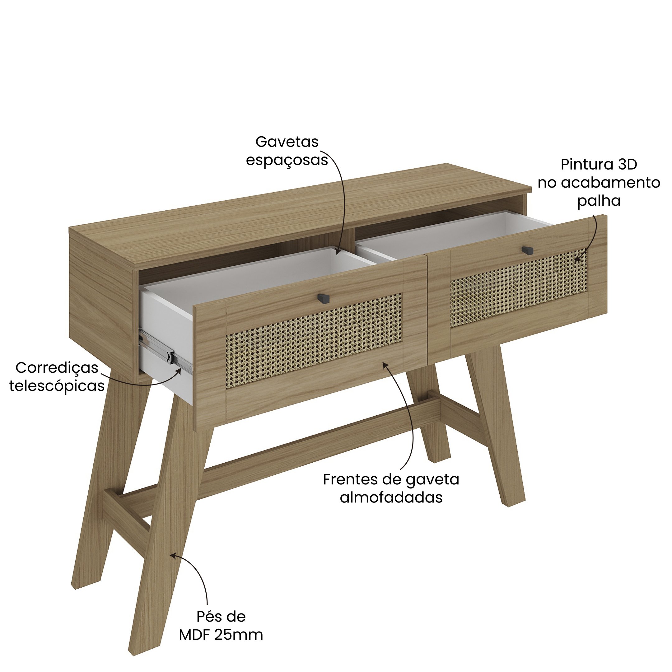 Aparador em Mdf 2 Gavetas 110cm Palha - 4