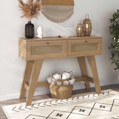 Aparador em MDF 2 Gavetas 110cm Palha Bege/Carvalho