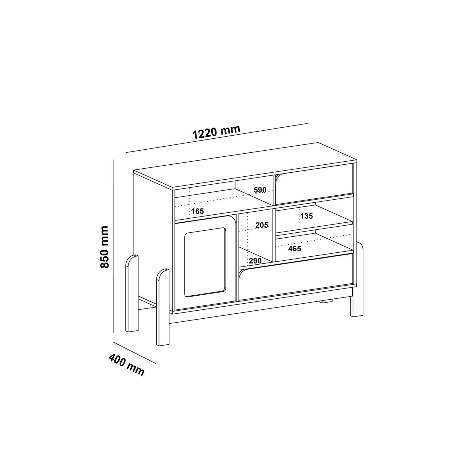 Buffet 1 Porta 2 Gavetas 122 Cm Canadá - 4