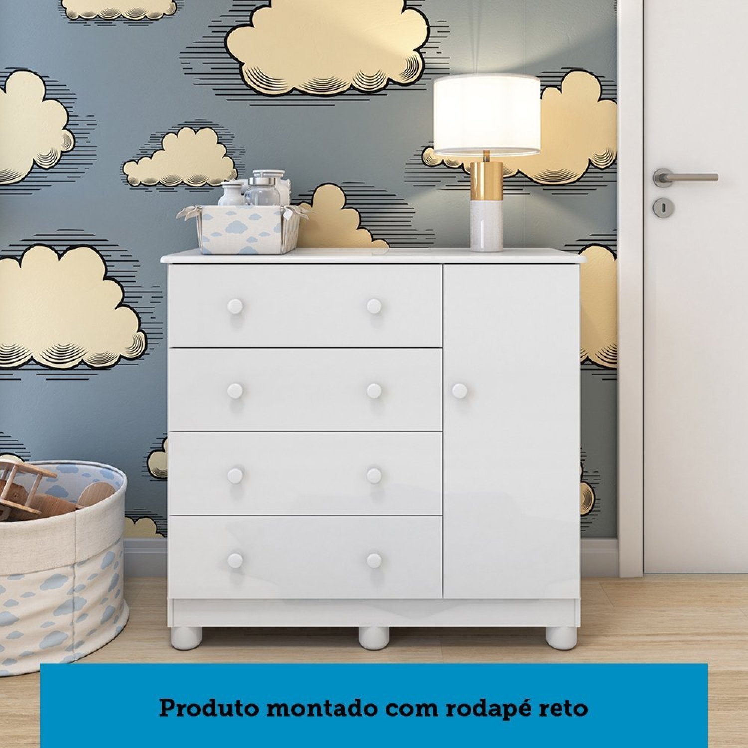 Quarto de Bebê com Guarda Roupa 4 Portas Cômoda 1 Porta 4 Gavetas e Berço Nina 100% Mdf Espresso Móv - 11