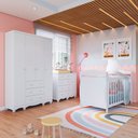 Ver imagem 1 de Quarto de Bebê com Guarda Roupa 4 Portas Cômoda 1 Porta 4 Gavetas e Berço Nina 100% MDF Espresso Móv Branco/Brilho