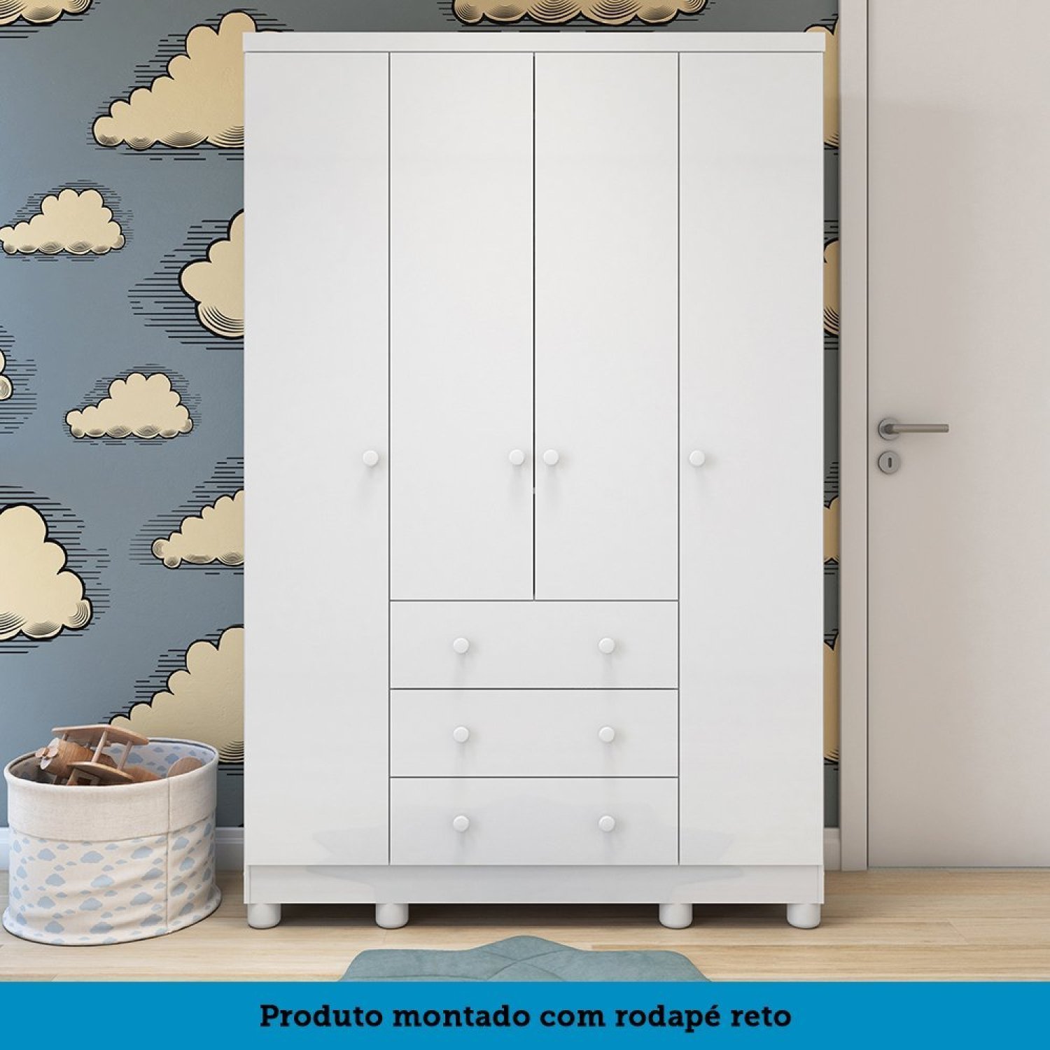 Quarto de Bebê com Guarda Roupa 4 Portas Cômoda 1 Porta 4 Gavetas e Berço Nina 100% Mdf Espresso Móv - 12