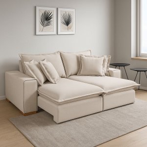 Sofá Premium Retrátil Reclinável com Molas Ensacadas no Assento Tecido Linho Cru 2,10m