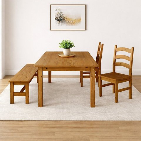 Conjunto Sala de Jantar Mesa 180cm 2 Cadeiras e 1 Banco Madeira Maciça Ventimiglia Yescasa Marrom/Nogueira