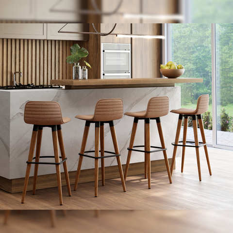 Kit 4 Banquetas Línea Altas Escandinavo Terracota C/ Preto