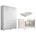 Ver imagem 1 de Berço Americano Lara e Guarda Roupa Duda 4 Portas Branco Brilho com Colchão Gazin