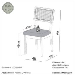 Conjunto Mesa Oval 6 Cadeiras de Jantar Tela no Enconto 100% Mdf Off White Dalla Costa - 9