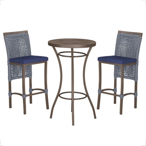 Mesa Bistrô e 2 Banquetas Roma Marrom Corda Náutica Estofado 10 Trama Original
