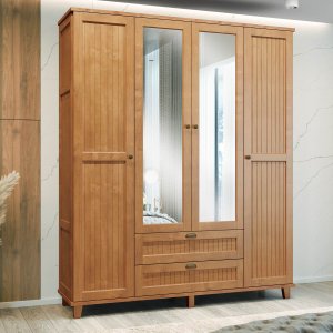 Guarda-roupa 4 Portas 2 Gavetas Freijó Bogotá Madeira Pinus - Cavazotto