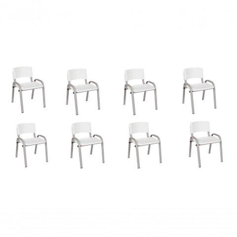 Kit 8 Cadeira Iso Infantil Creche, Base Cinza Branco
