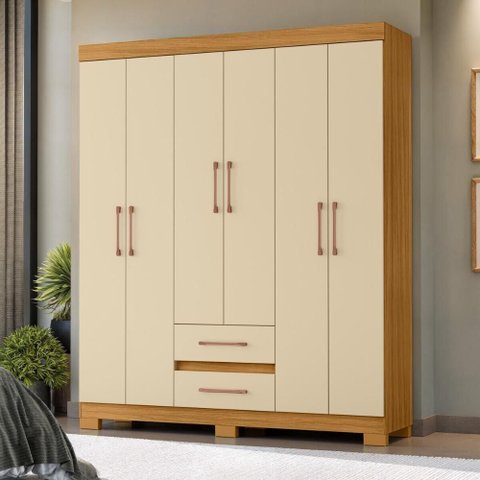 Guarda-Roupa Casal com 6 Portas e 2 Gavetas 150cm Multimóveis CR35677 Madeirado/Off White