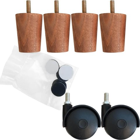 Kit 6 Pés para Cama Box de Solteiro 4 Fixos e 2 Rodízios Mel
