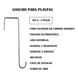 3 Ganchos P/ Pendurar Planta Caibro 70cm Grande 8cm Abertura - 3