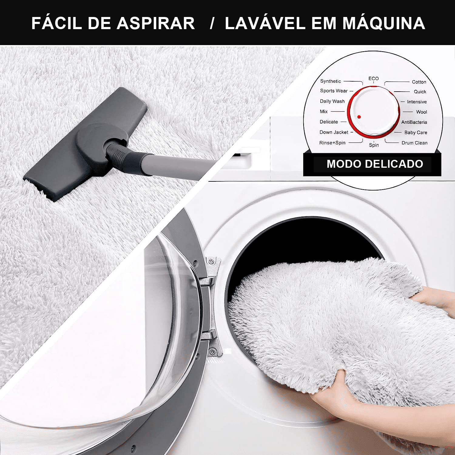 Kit Tapete Pelo Alto Felpudo Peludo Macio Anti Derrapante Alérgico Branco 40 x 60 cm - 2