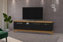 Ver imagem 2 de Rack ABS 1.80m Estilo Retrô Com Pés em Madeira e Puxadores em Couro Para TV Até 70'' 3 Portas Cor Na