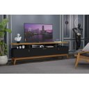 Ver imagem 1 de Rack ABS 1.80m Estilo Retrô Com Pés em Madeira e Puxadores em Couro Para TV Até 70'' 3 Portas Cor Na