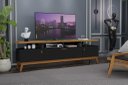 Ver imagem 1 de Rack ABS 1.80m Estilo Retrô Com Pés em Madeira e Puxadores em Couro Para TV Até 70'' 3 Portas Cor Na