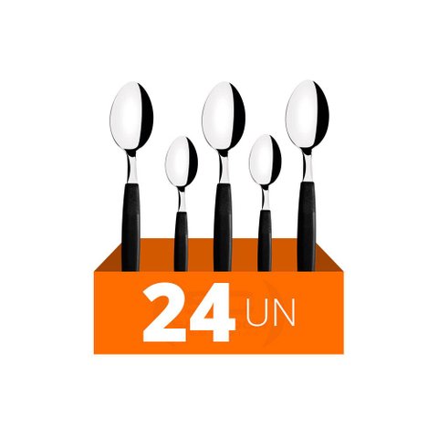 Conjunto Chá e Sobremesa Ipanema 24 Peças Lâminas Aço Inox Cabo Preto PTOP - Tramontina