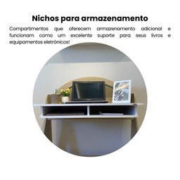 Escrivaninha com 2 Nichos e Detalhe em Impressão Palha Juli - 9