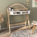 Ver imagem 1 de Escrivaninha Mesa Escritório com e Detalhe em Impressão Palha Juli 2 Nichos 90cm Naturale e Branco Bege/Marrome