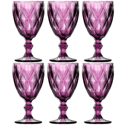 Jogo de Taças de Vidro para Água Suco Vinho Diamond Conjunto de Taça Mesa Posta 325ml 6 Unidades - L - 1