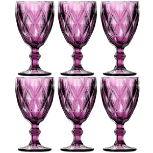 Jogo de Taças de Vidro para Água Suco Vinho Diamond Conjunto de Taça Mesa Posta 325ml 6 Unidades - L
