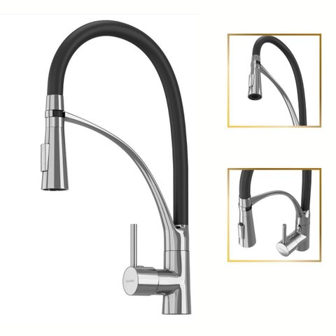 Torneira para Cozinha Gourmet Luxo Florença Monocomando Flexível Metal Goldenx