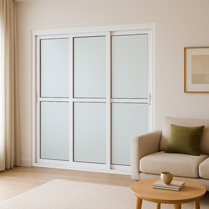 Porta Balcão de Alumínio Branco 3 Folhas Vidro 210x150 com Fechadura Linha 25