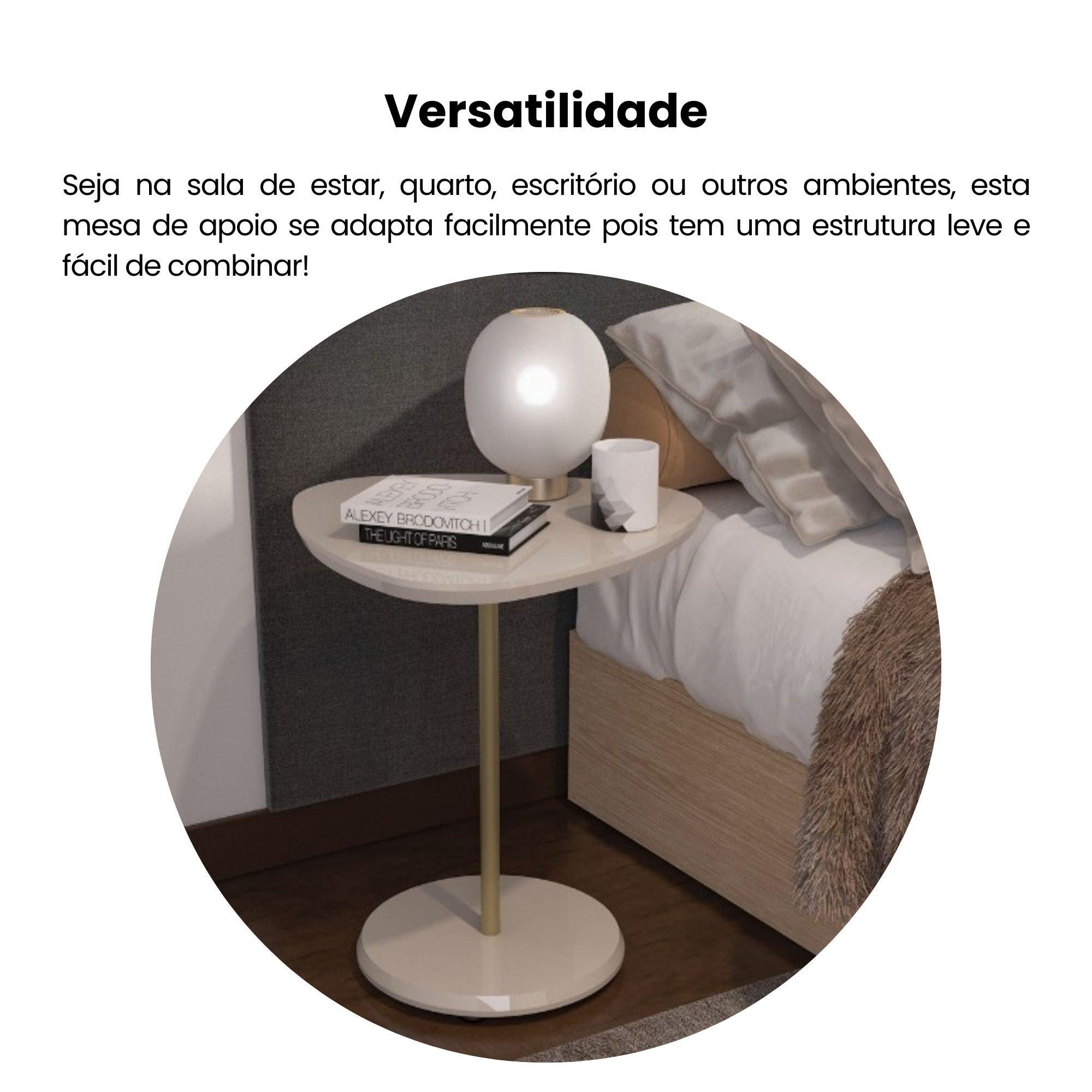 Mesa de Apoio Haste Metálica Dourada Brilhante Chic - 18