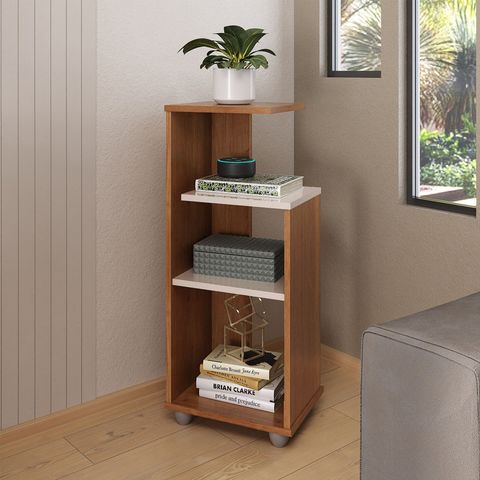 Mesa Lateral de Apoio com Prateleiras Bis Marrom Cinamomo/Off White