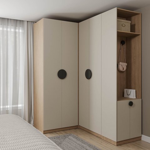 Guarda-Roupa Modulado Joy 3 Peças Canto, Nicho com 2 Gavetas e Sapateira CabeCasa MadeiraOriginals Cinza/Sereno/Avena