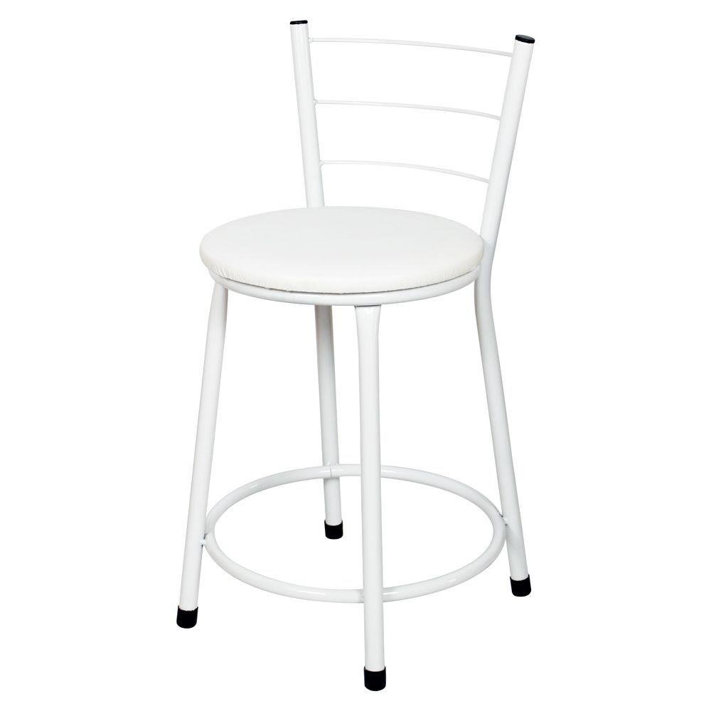 Kit 4 Banquetas Baixa Epoxi Branca Assento Branco - 5