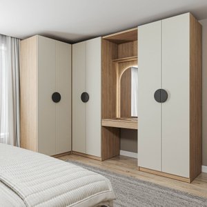 Guarda Roupa Modulado Canto 4 Peças Canto Nicho com 2 Gavetas Joy CabeCasa MadeiraOriginals