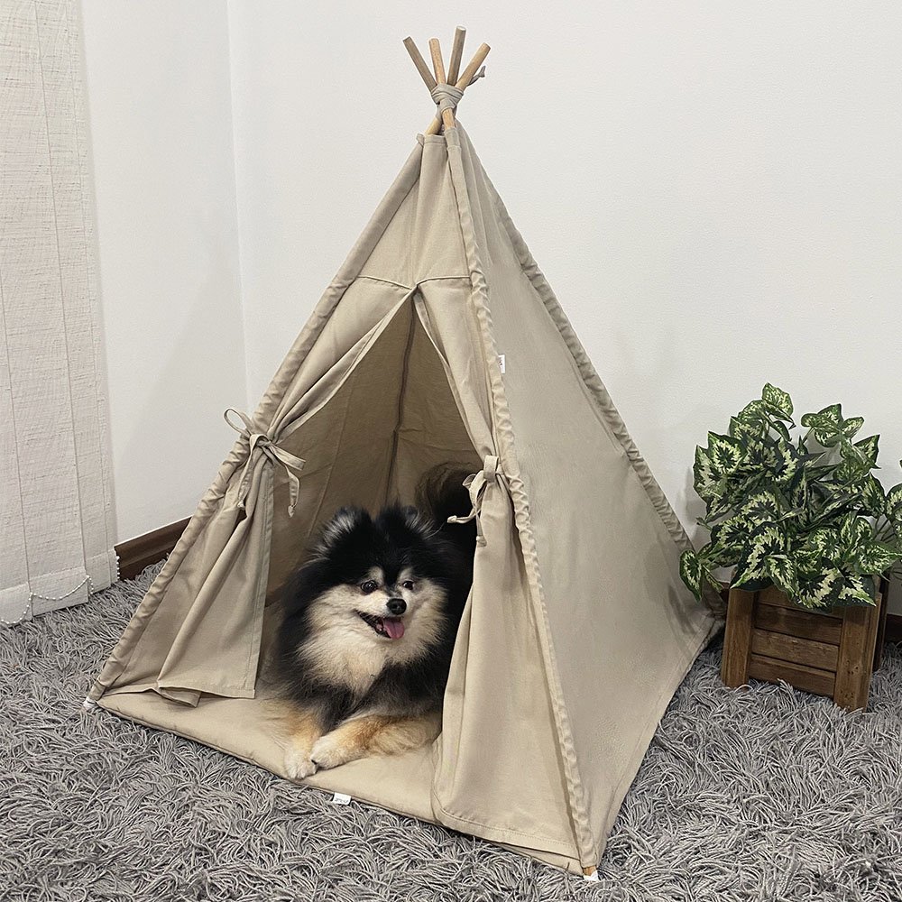 Cabana Pet Camping Cachorro Gato - Algodão Liso - 70x70x84cm - Marrom amarelado - 2