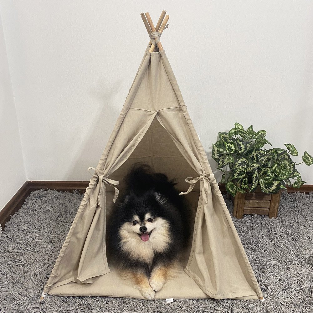 Cabana Pet Camping Cachorro Gato - Algodão Liso - 70x70x84cm - Marrom amarelado - 5